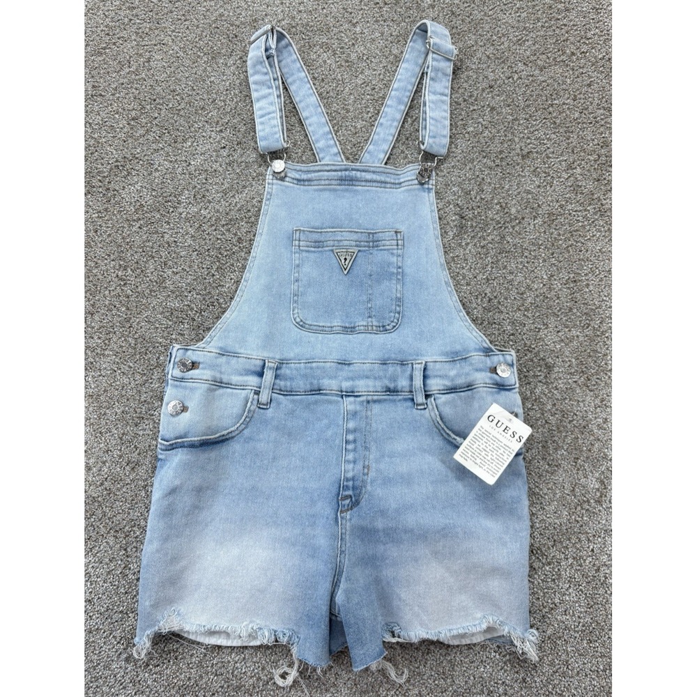 Vintage GUESS Jeans Shortalls Women's L Blue Light Wash Overall Cutoffs Y2K NWT